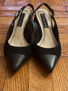 STEVEN by Steve Madden Black Pointed Cap-Toe Slingback Pumps